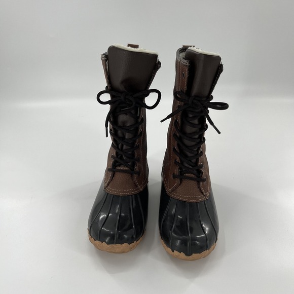 Sporto Shoes - Sporto Daphne Leather Snow Duck Boot Womens 6 Black Mid Calf Black Winter‎ Laces